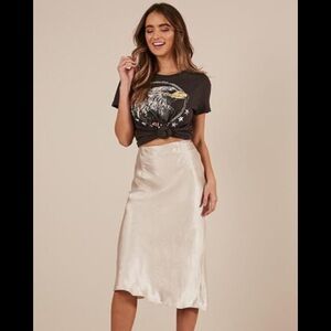 e.ssue champagne satin midi skirt
